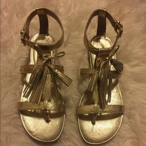 Issac Mizrahi Gold Leather Primp Tassel Sandals